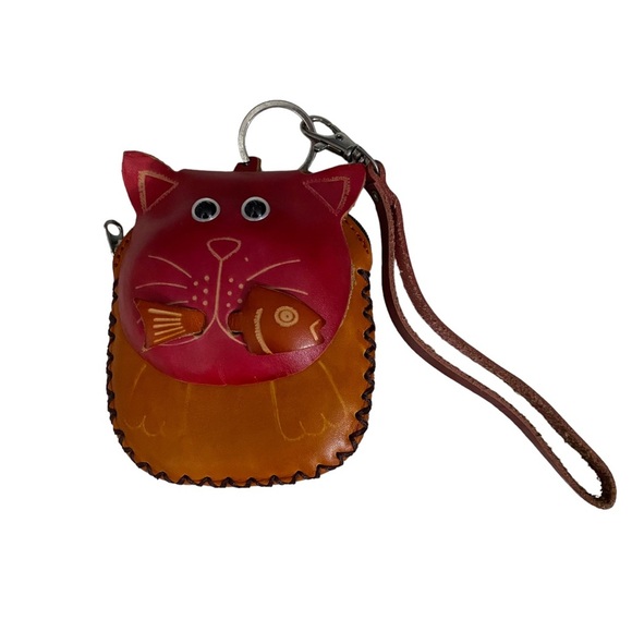 Handbags - Cat Small Leather Zipper Kitten Purse Charm or Key Chain